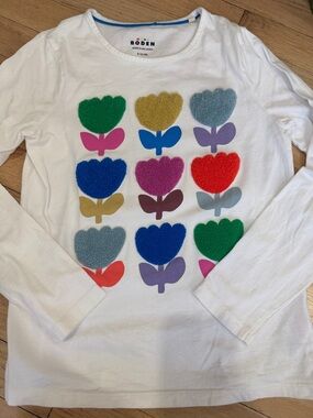 Mini Boden Kids White Long-Sleeve Floral Appliqué Top